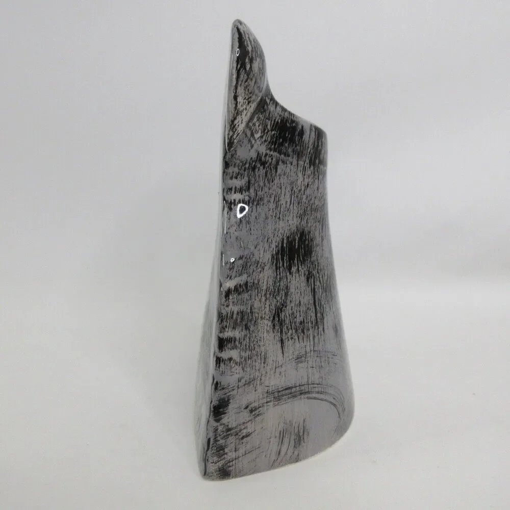 Schnauzer Dog by Nina Lyman Porcelain Vase Hand Painted 8” Tall Black Gray